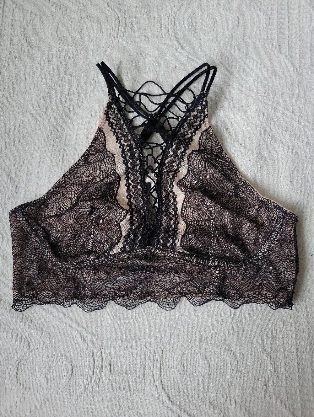 Victoria's Secret Black Lace Overlay Bralette with Nude Lining